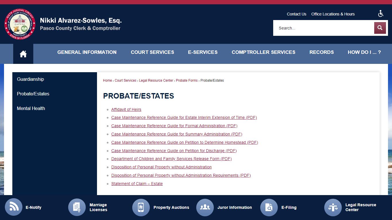 Probate/Estates | Pasco County Clerk, FL - PASCOCLERK.COM